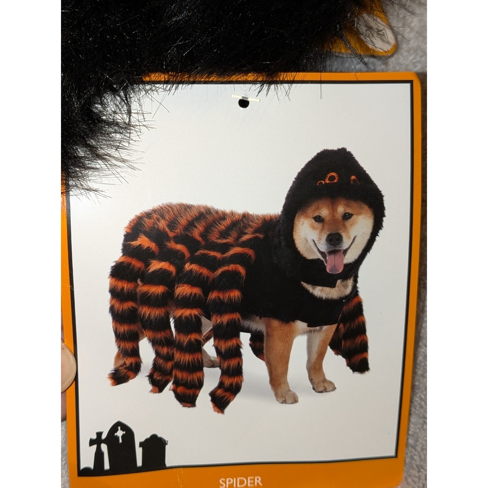 Spider Pet Dog Halloween Costume Black Orange Fluffy Fur Hoodie XL NWT‎